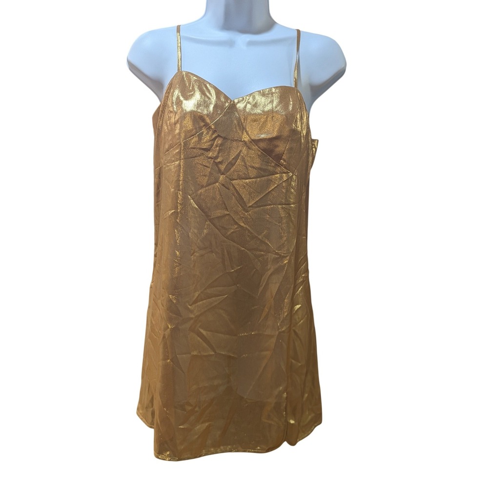 Anthropologie Shimmer Gold‎ Mini SlipDress Silky Lingerie Like Liquid Shine Sm